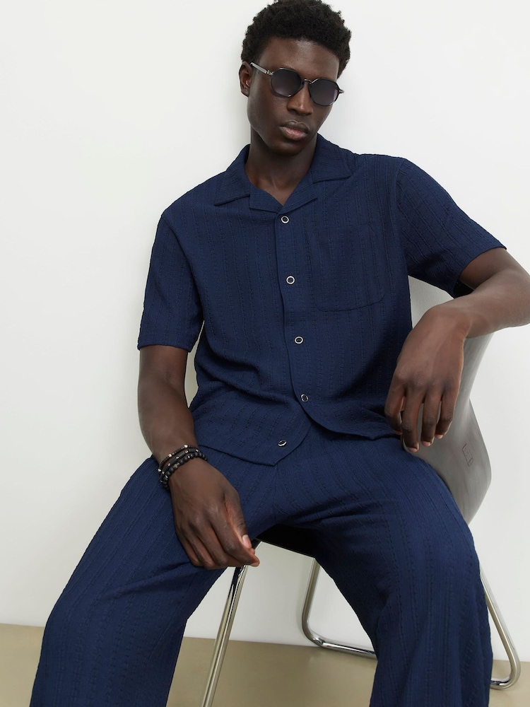 River Island Blue Regular Fit Textured Revere Shirt - Image 4 of 4 River Island Blue Regular Fit Textured Revere Shirt - Image 4 of 4