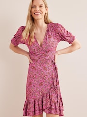 Boden Pink Ruffle Wrap Jersey Mini Dress - Image 1 of 6