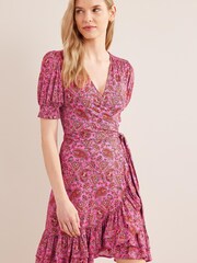 Boden Pink Ruffle Wrap Jersey Mini Dress - Image 4 of 6