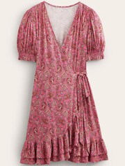 Boden Pink Ruffle Wrap Jersey Mini Dress - Image 6 of 6