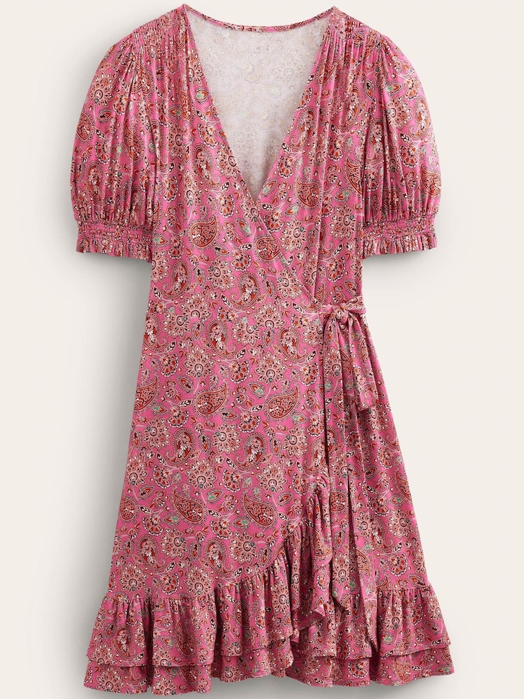 Boden Pink Ruffle Wrap Jersey Mini Dress - Image 6 of 6