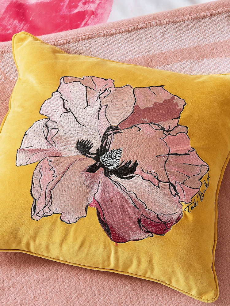 Ted Baker Gold Art Floral 100% Cotton Cushion - Image 2 of 5 Ted Baker Gold Art Floral 100% Cotton Cushion - Image 2 of 5