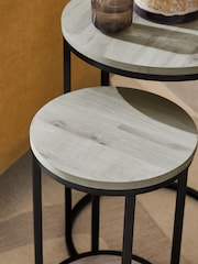 Grey Bronx Oak Effect Round Set of 2 Nest of Tables - Image 2 of 9