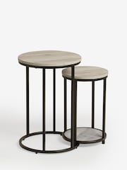 Grey Bronx Oak Effect Round Set of 2 Nest of Tables - Image 5 of 9