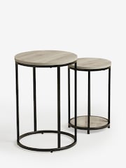 Grey Bronx Oak Effect Round Set of 2 Nest of Tables - Image 6 of 9