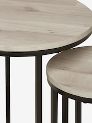 Grey Bronx Oak Effect Round Set of 2 Nest of Tables - Image 7 of 9