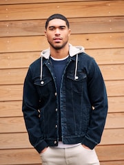 Blue Denim Jacket with Grey Jersey Hood - Image 1 of 13