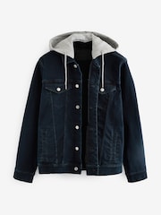 Blue Denim Jacket with Grey Jersey Hood - Image 10 of 13