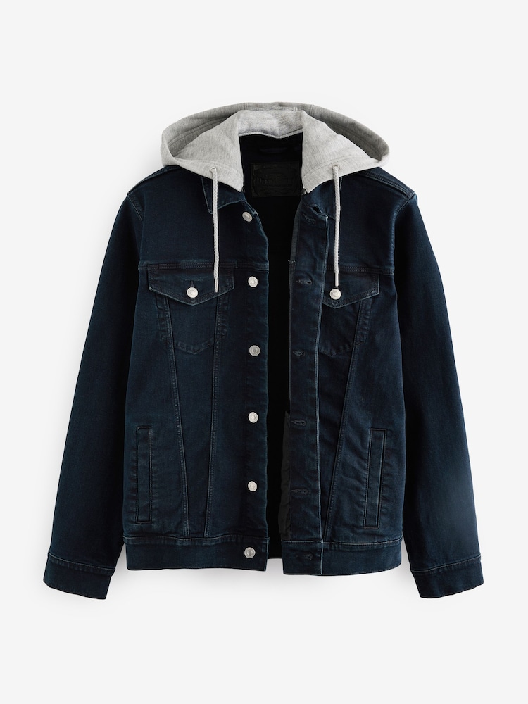 Blue Denim Jacket with Grey Jersey Hood - Image 10 of 13