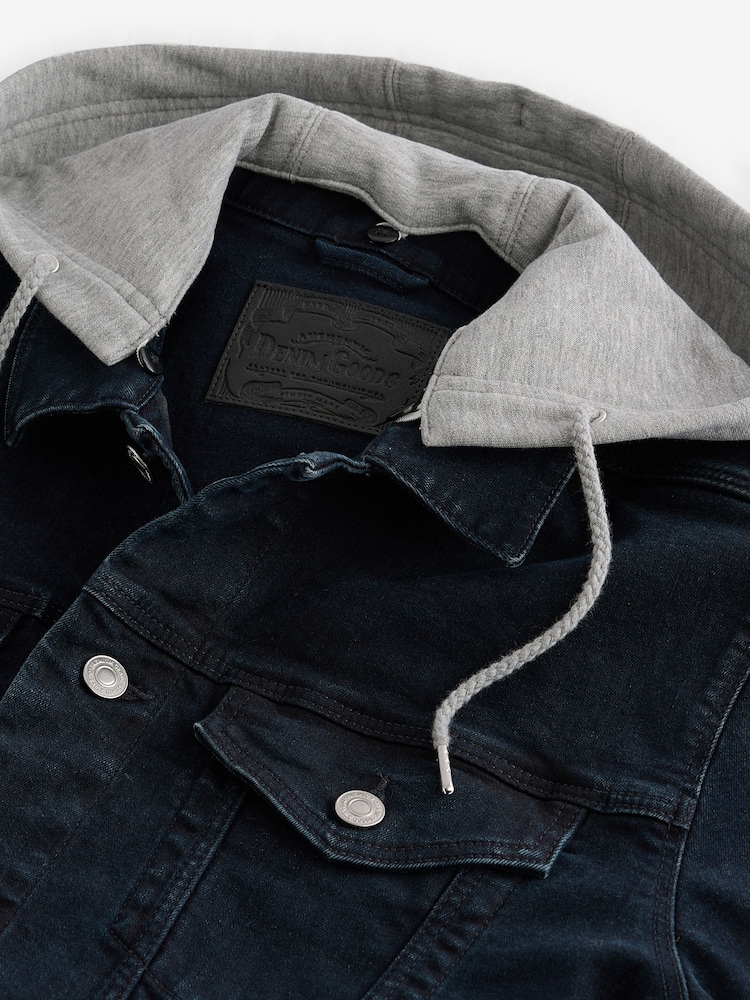 Blue Denim Jacket with Grey Jersey Hood - Image 11 of 13