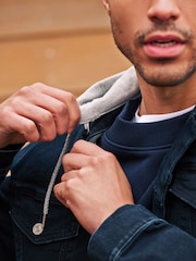 Blue Denim Jacket with Grey Jersey Hood - Image 6 of 13