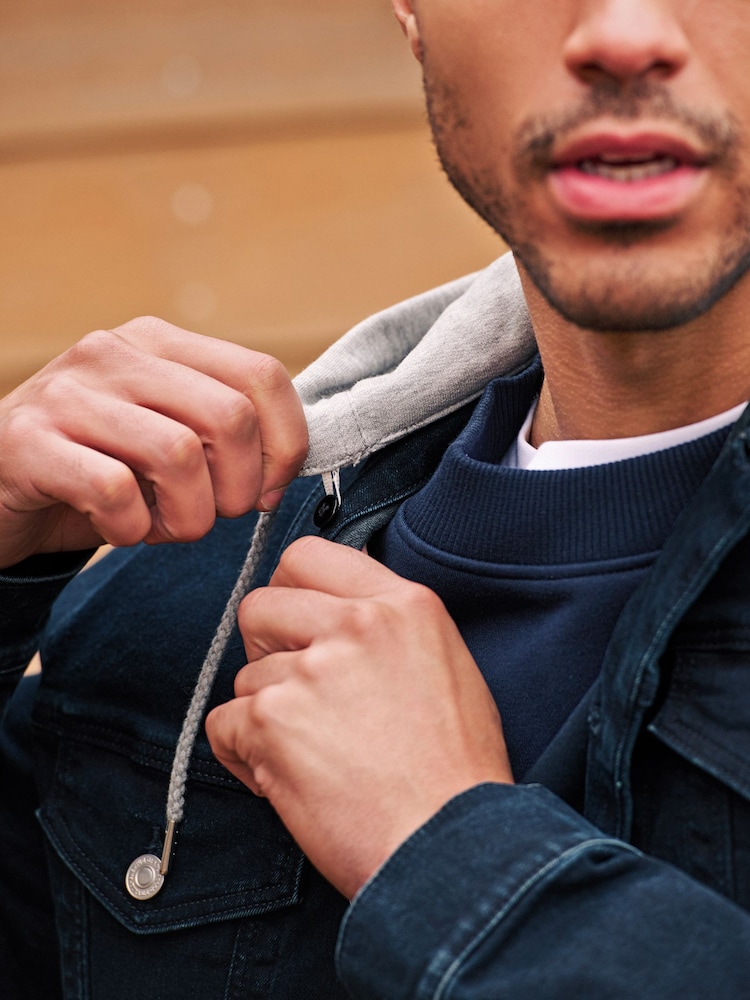 Blue Denim Jacket with Grey Jersey Hood - Image 6 of 13