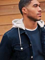 Blue Denim Jacket with Grey Jersey Hood - Image 7 of 13
