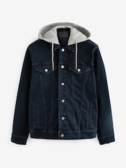 Blue Denim Jacket with Grey Jersey Hood - Image 9 of 13