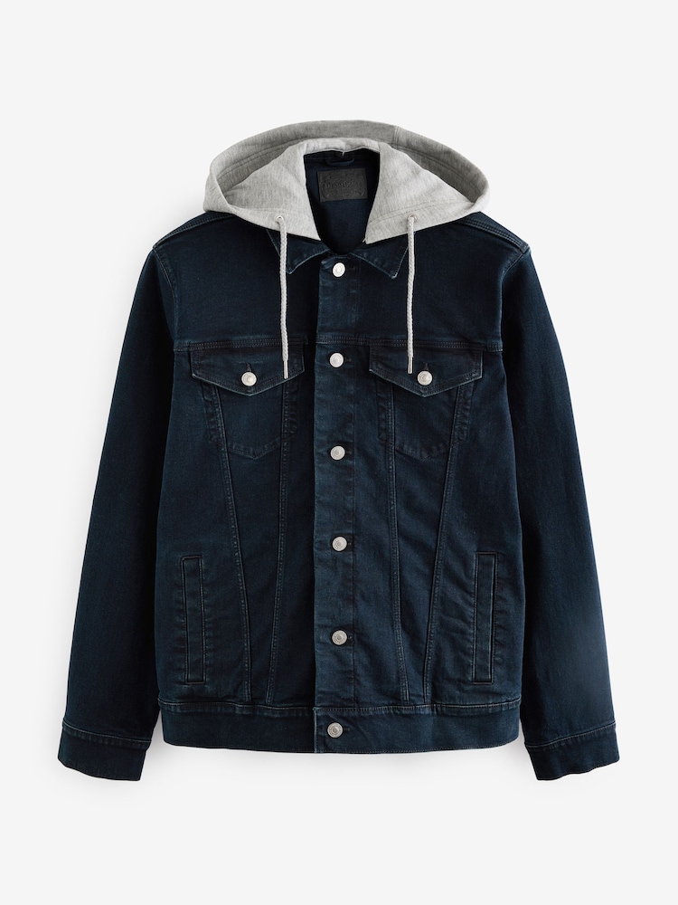 Blue Denim Jacket with Grey Jersey Hood - Image 9 of 13