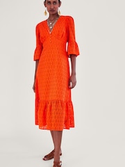Monsoon Orange Broderie Dress - Image 1 of 5