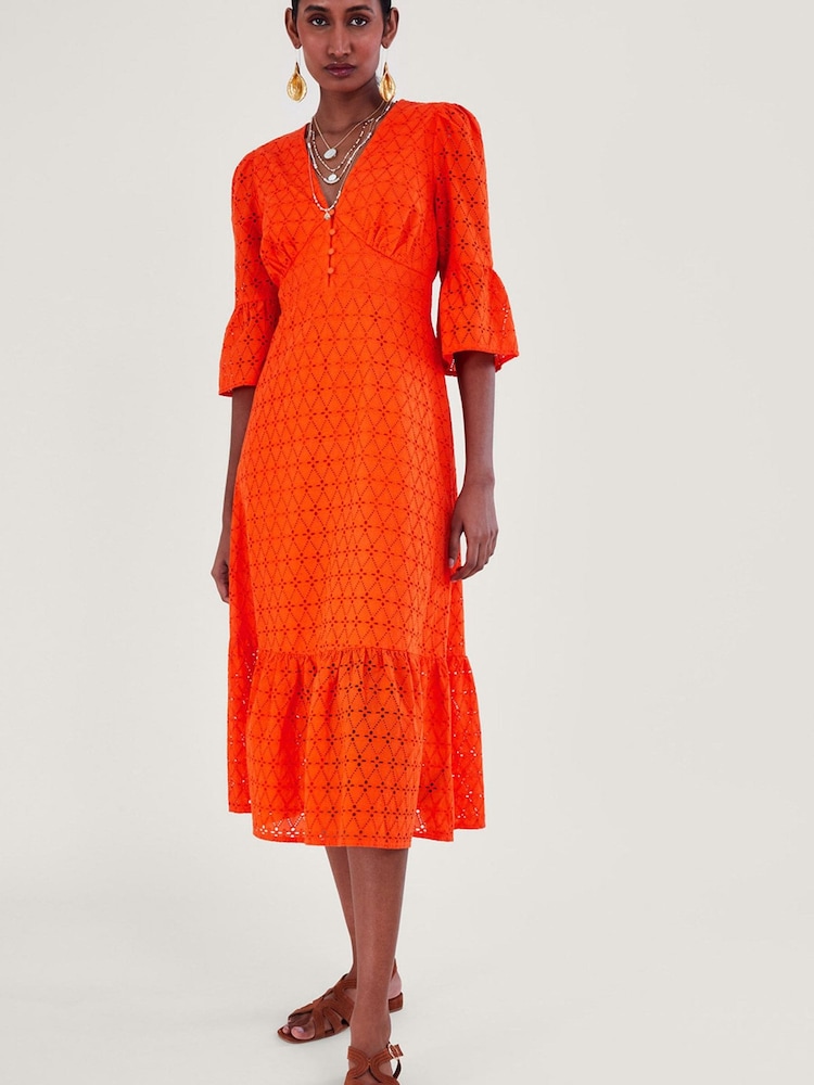 Monsoon Orange Broderie Dress - Image 1 of 5