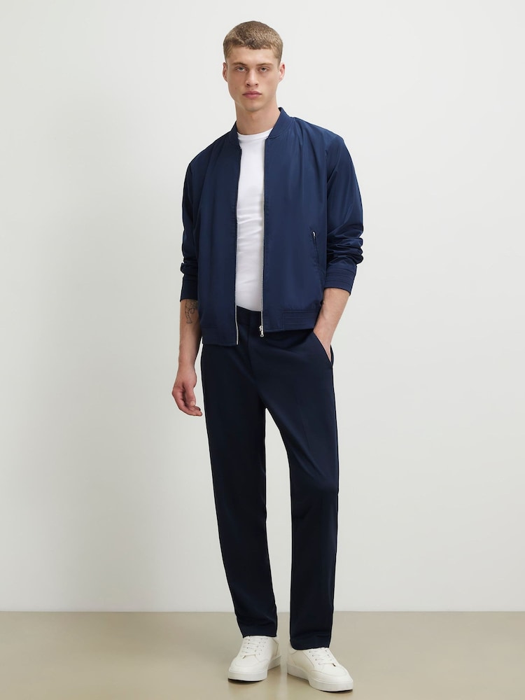 River Island Blue Slim Fit Stretch Textured Smart Trousers - Image 1 of 4