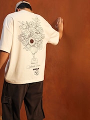 River Island White Oversized Graphic Floral Vase T-Shirt - Image 1 of 4