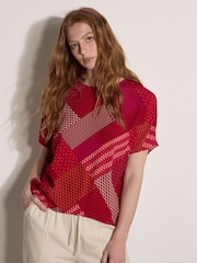 Apricot Pink Geometric Patchwork Textured T-Shirt - Image 1 of 4