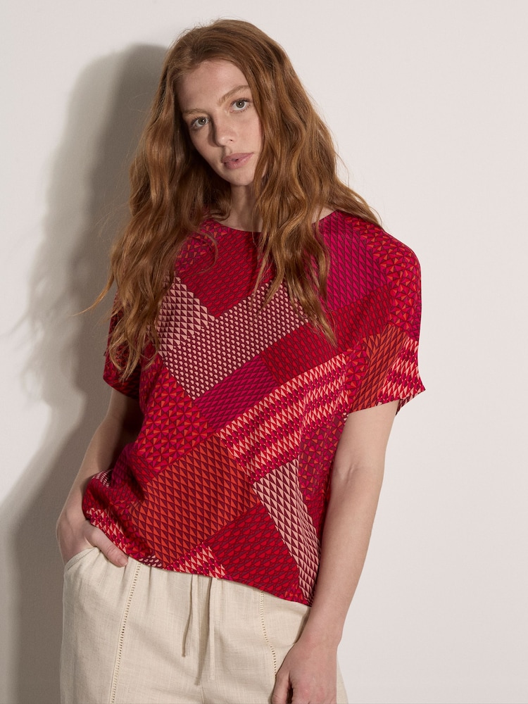 Apricot Pink Geometric Patchwork Textured T-Shirt - Image 1 of 4