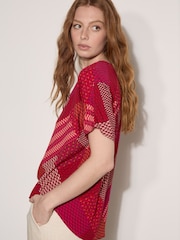 Apricot Pink Geometric Patchwork Textured T-Shirt - Image 2 of 4