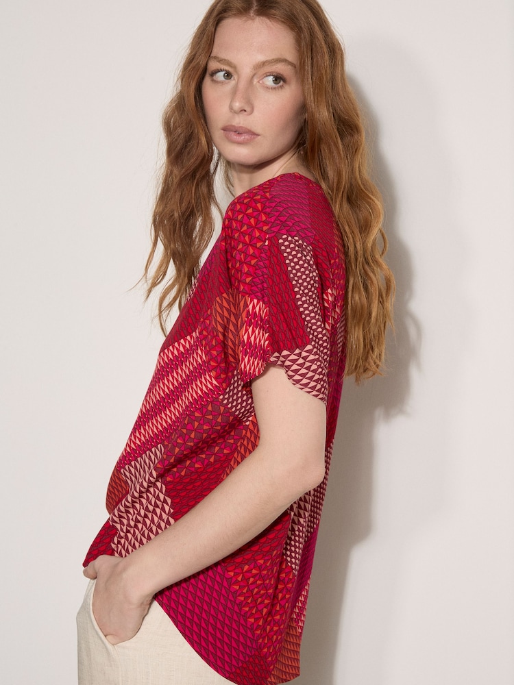 Apricot Pink Geometric Patchwork Textured T-Shirt - Image 2 of 4