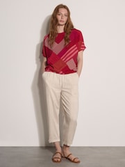 Apricot Pink Geometric Patchwork Textured T-Shirt - Image 3 of 4