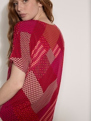Apricot Pink Geometric Patchwork Textured T-Shirt - Image 4 of 4