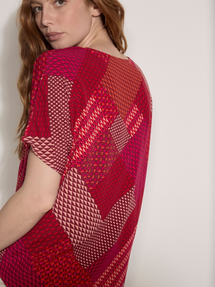 Apricot Pink Geometric Patchwork Textured T-Shirt - Image 4 of 4