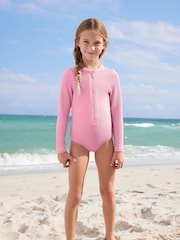 Lilac Purple Long Sleeve Textured Swimsuit (3mths-16yrs) - Image 1 of 6