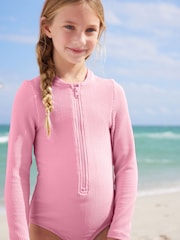 Lilac Purple Long Sleeve Textured Swimsuit (3mths-16yrs) - Image 3 of 6