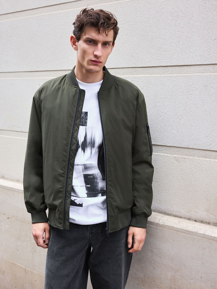 Khaki Green Quilted MA1 Bomber Jacket - Image 1 of 10