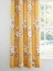 Catherine Lansfield Ochre Yellow Canterbury Floral Eyelet Curtains - Image 1 of 2