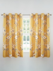 Catherine Lansfield Ochre Yellow Canterbury Floral Eyelet Curtains - Image 3 of 6