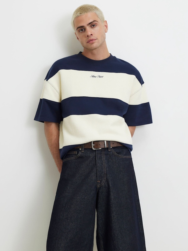 River Island Oversized Ame Saint stripes T-Shirt - Larawan 2 ng 4