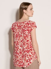 Apricot Red Leaf Print Tulip Sleeve Top - Image 2 of 5