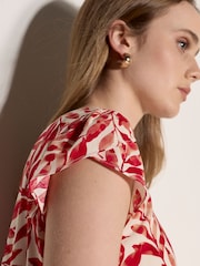 Apricot Red Leaf Print Tulip Sleeve Top - Image 3 of 5