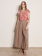 Apricot Red Leaf Print Tulip Sleeve Top - Image 5 of 5