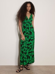 Apricot Black Tropical Leaf Jersey Maxi Dress - Image 1 of 4