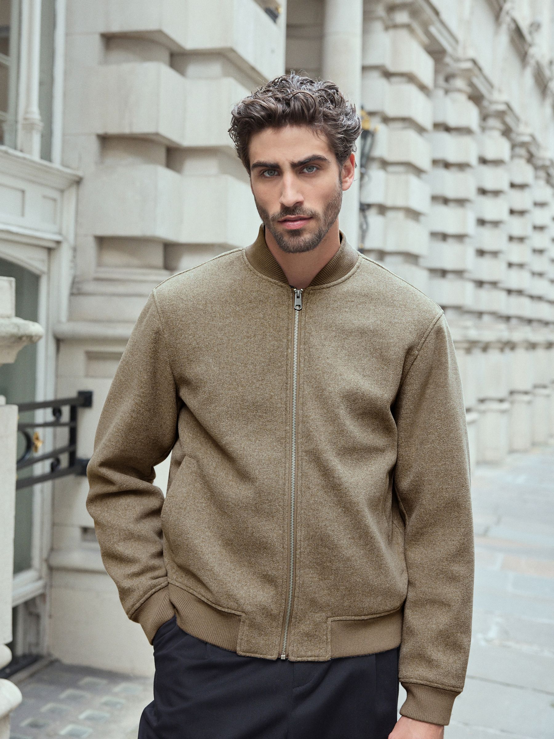Buy Neutral Wool Look Borg Lined Bomber Jacket from Next USA