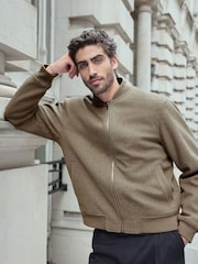 Neutrale Farbe - Bomberjacke mit Teddyfutter in Wolloptik - Bild 5 von 13