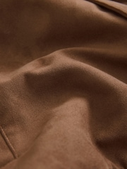 Brown Faux Suede Borg Collared Trucker Jacket - Image 11 of 11