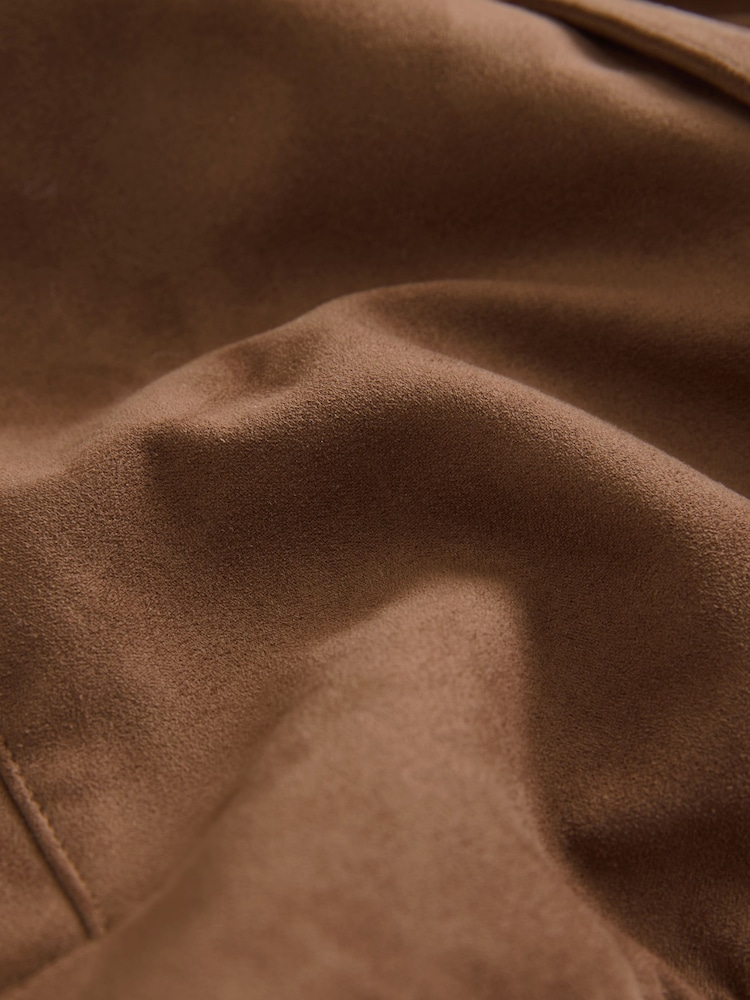 Brown Faux Suede Borg Collared Trucker Jacket - Image 11 of 11