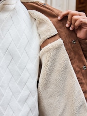 Brown Faux Suede Borg Collared Trucker Jacket - Image 5 of 11