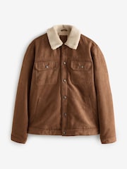 Brown Faux Suede Borg Collared Trucker Jacket - Image 6 of 11