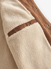 Brown Faux Suede Borg Collared Trucker Jacket - Image 9 of 11