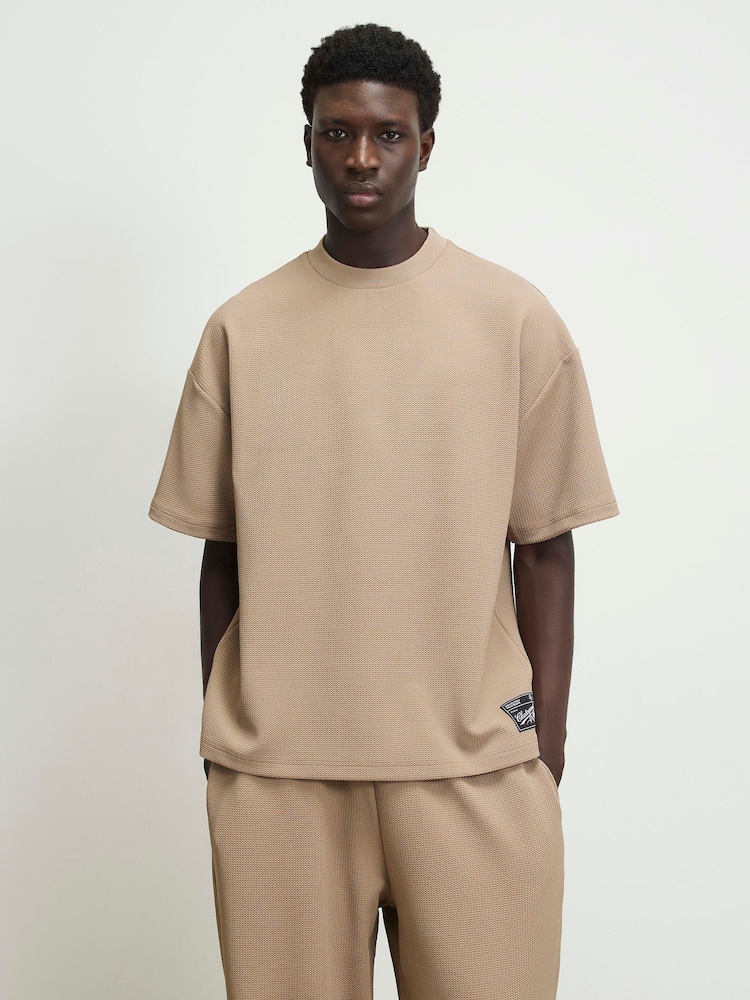 River Island Natural Oversized Waffle T-Shirt - Image 1 of 4