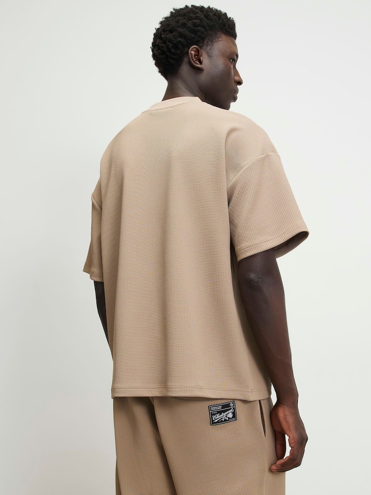 River Island Natural Oversized Waffle T-Shirt - Image 4 of 4