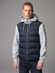 Blue/Grey Jersey Sleeve Hybrid Puffer Jacket - Image 1 of 11